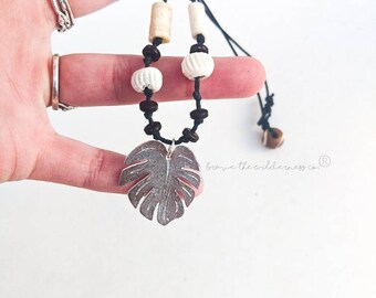 Monstera Leaf - Natural Hemp, Metal and Bone Summer Necklace