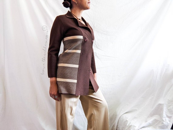 Brown Tan Striped - Vintage 1980's Sears Knit Bou… - image 1