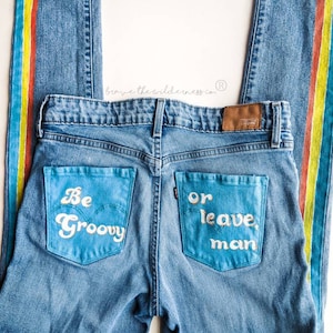 Be Groovy - Levi Jeans with Hand Painted Stripes and Pocket