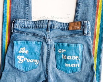 Be Groovy - Levi Jeans with Hand Painted Stripes and Pocket
