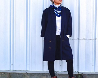 Navy Blue - Vintage Wool Long J Gallery Dress Coat