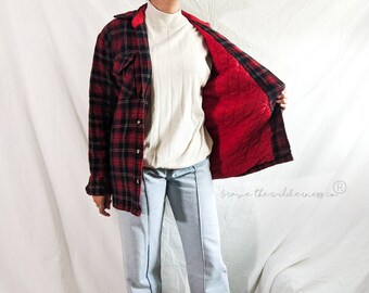 Red Plaid - Vintage Lined Wool St. John&#39;s Bay Flannel Layering Button Up