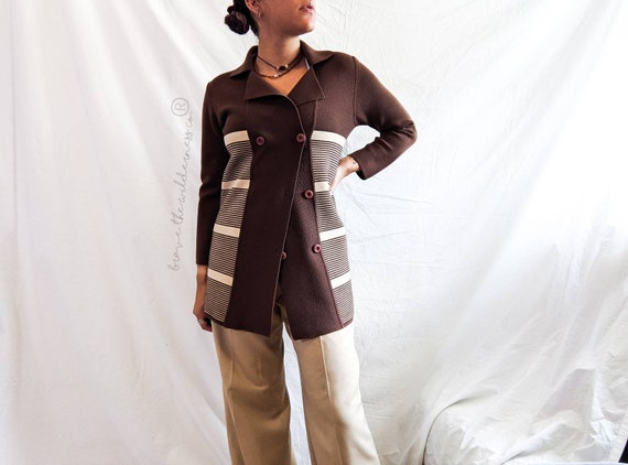 Brown Tan Striped - Vintage 1980's Sears Knit Bou… - image 7