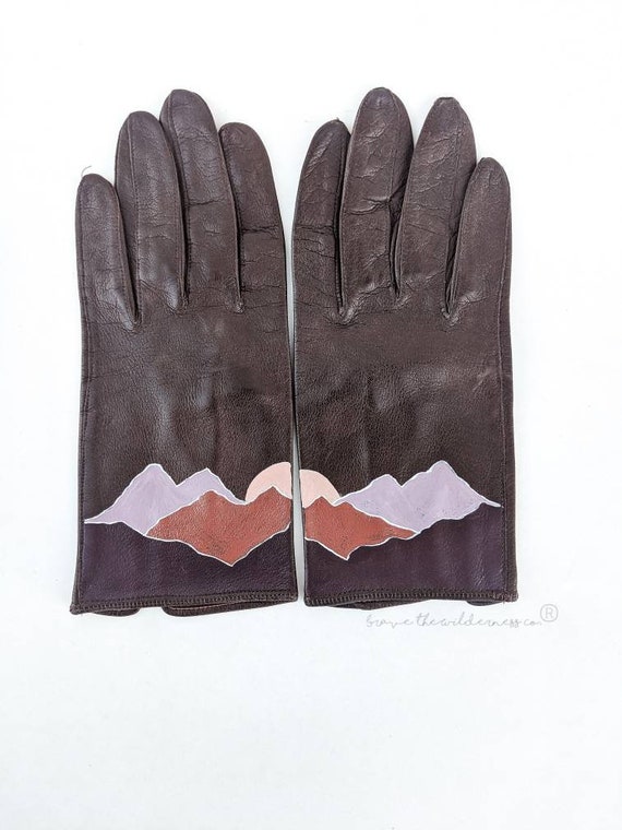 Mountains - Hand Painted Vintage Long Gloves Size… - image 4