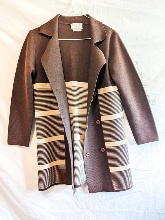 Brown Tan Striped - Vintage 1980's Sears Knit Bou… - image 2