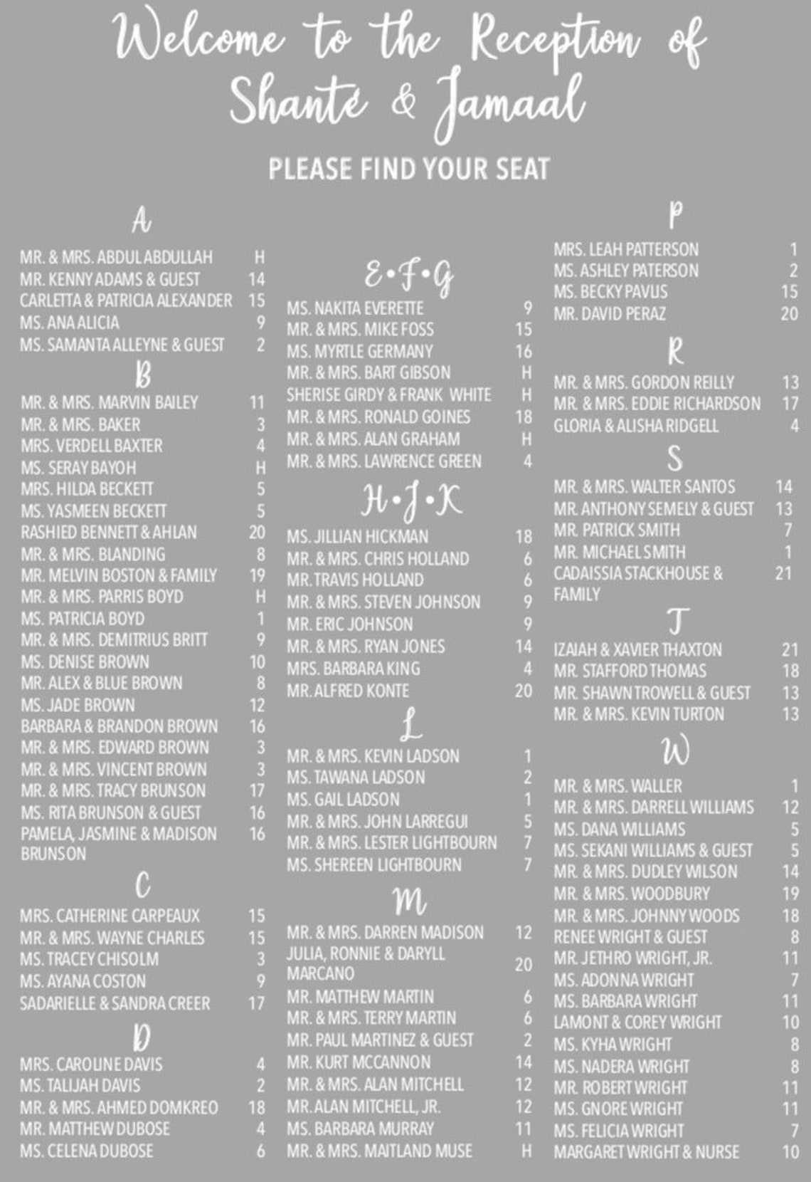 Seating Chart Poster Design Etsy