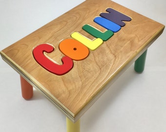 Hand-made Puzzle Name Step Stool | Custom Made to Order |  Engraved Birthday Present