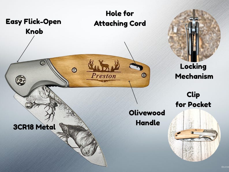 Personalized Engraved Pocket Knife | Gift for Him afbeelding 5