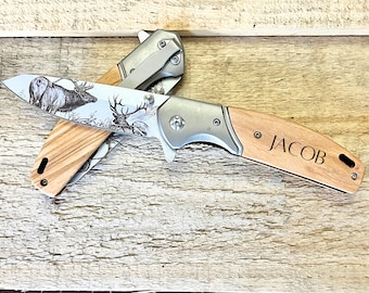 Personalized Engraved Pocket Knife | Wood Handle Stainless Steel Blade