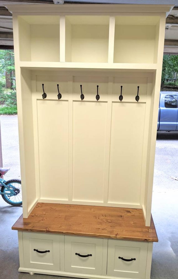 Shaker Hallway Tree with Bench and Storage Farmhouse Mudroom | Etsy