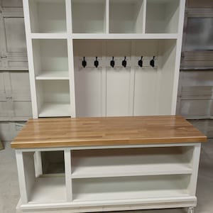Hallway Tree with Bench and Storage | Farmhouse Mudroom Hall Tree | Shaker entryway hall tree | Custom built to order image 5