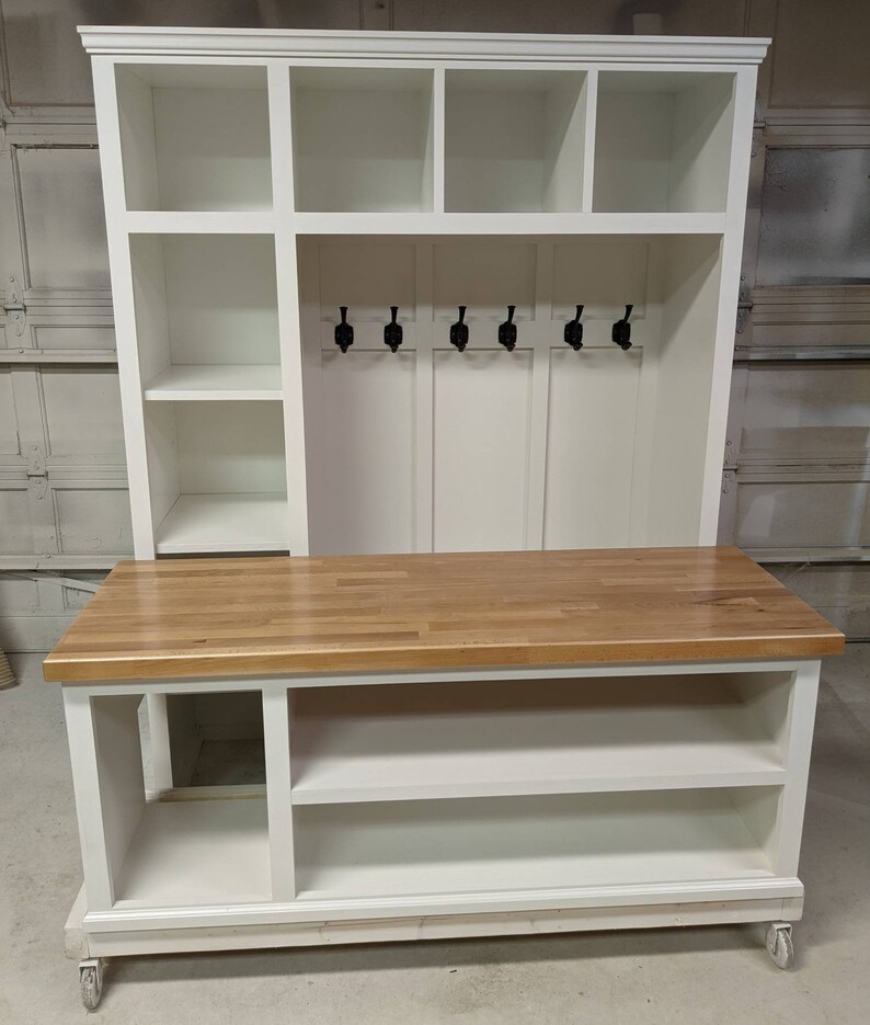 Hallway Tree with Bench and Storage | Farmhouse Mudroom Hall Tree | Shaker entryway hall tree | Custom built to order image 5