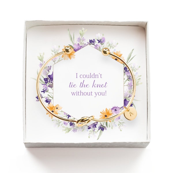 Bridesmaid Bracelet, I couldn't Tie the Knot Without You, Bridesmaid Gift Set, Bridesmaid Proposal Box, Bridal Party Favor, Purple & Orange