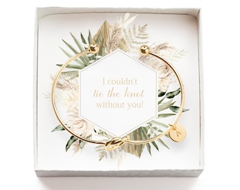 Personalized Bridesmaid Gift for Bridesmaid Proposal box, Tie the Knot Bracelet with Initial Engraving I can't tie the knot without you