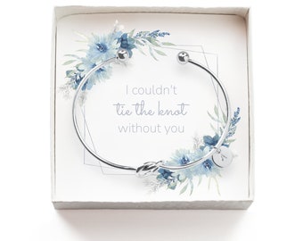 Bridesmaid Gift for Bridesmaid Proposal box, Tie the Knot Bracelet, Personalized Initial Engraving I can't tie the knot without you