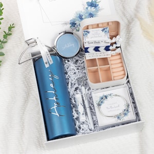Bridesmaid Proposal Gift Box for Maid of Honor, Will You Be My Maid of Honor Gift Set, Matron of Honor Glass Cup Dusty Blue Tumbler