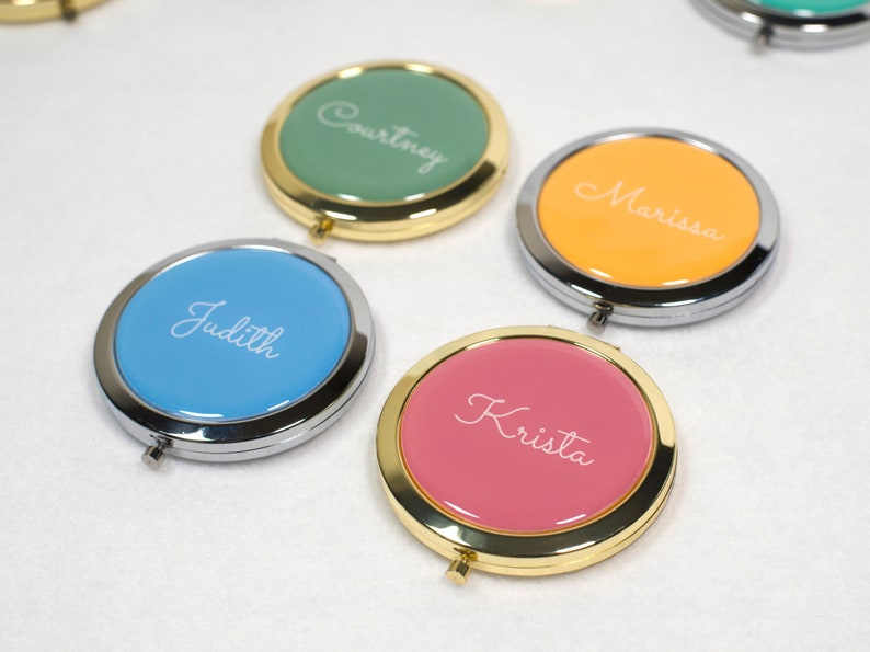 Personalized Circular Compact Mirror for Her, Bridesmaid Proposal Gift Boxes, Bachelorette Party Favors, Gifts for Her, Bridal Party Gifts image 6