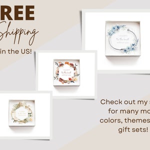 May include: Three different floral themed bracelets in white boxes. Each bracelet has a gold or silver chain with a charm that says "I couldn't tie the knot without you".
