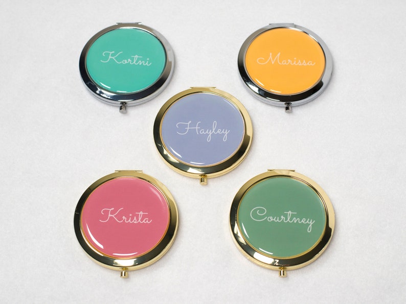 Personalized Circular Compact Mirror for Her, Bridesmaid Proposal Gift Boxes, Bachelorette Party Favors, Gifts for Her, Bridal Party Gifts image 4