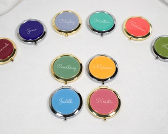 Personalized Circular Compact Mirror for Her, Bridesmaid Proposal Gift Boxes, Bachelorette Party Favors, Gifts for Her, Bridal Party Gifts