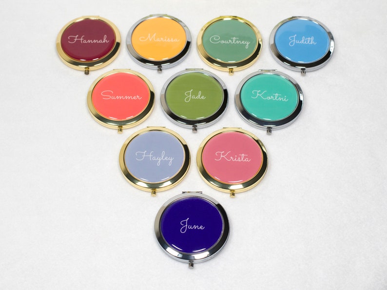 Personalized Circular Compact Mirror for Her, Bridesmaid Proposal Gift Boxes, Bachelorette Party Favors, Gifts for Her, Bridal Party Gifts image 2