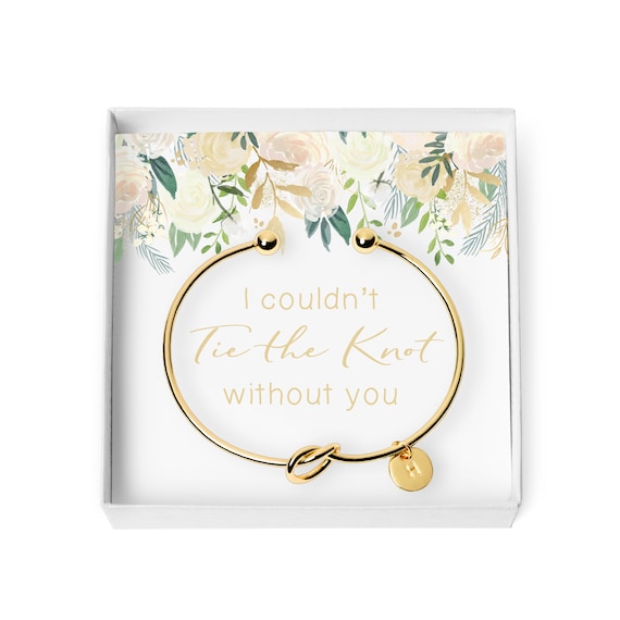 Personalized Initial Bridesmaid Gift, Bridesmaid Proposal Box, Tie the Knot Bracelet Jewelry, Custom Engraved Bridesmaid bracelet
