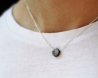 Pendentif texturé cercle lune pour femme, petit collier en argent, cadeau pour elle