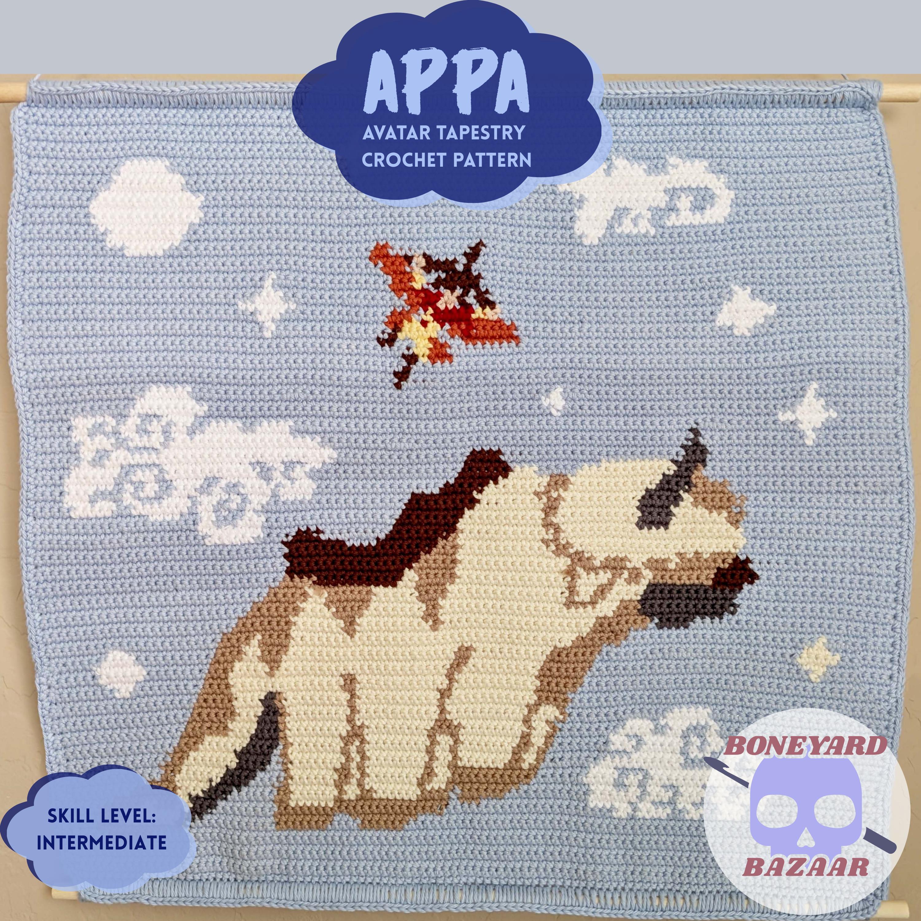 Appa and Aang Flying Tapestry Crochet Pattern