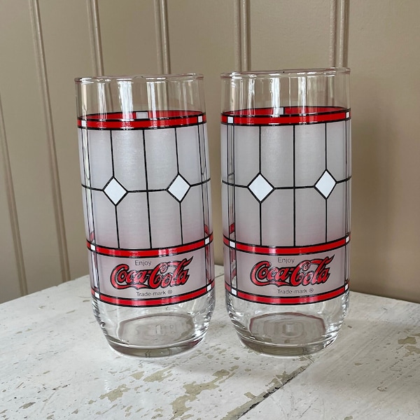 Libbey stained glass design Coca-Cola glasses Set of 2