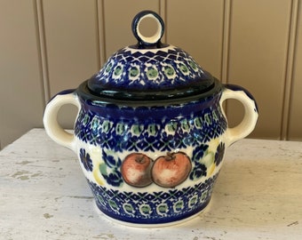 Hand painted signed Polish pottery Boleslawiec Pottery lidded small canister