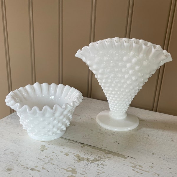 Fenton hobnail milk glass fan vase or small bowl Sold Separately