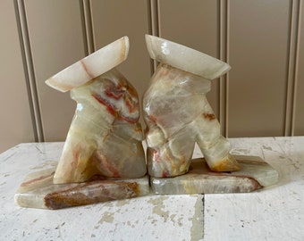 Onyx siesta carved stone bookends