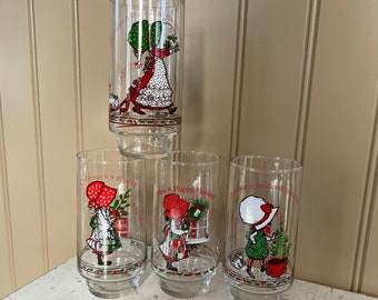Holly Hobbie Coca-Cola Christmas glasses set of 4