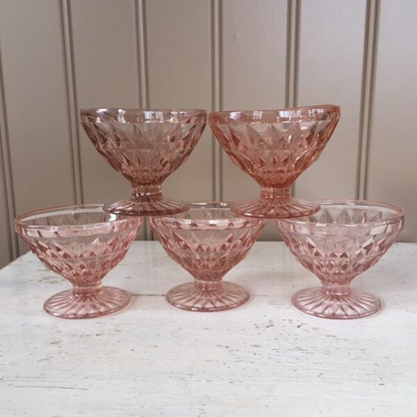 Jeannette pink Windsor Diamond sherbet cups Set of 5