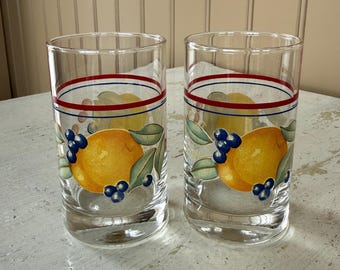 Corelle Abundance 6 ounce juice glasses Fruit design Set of 2