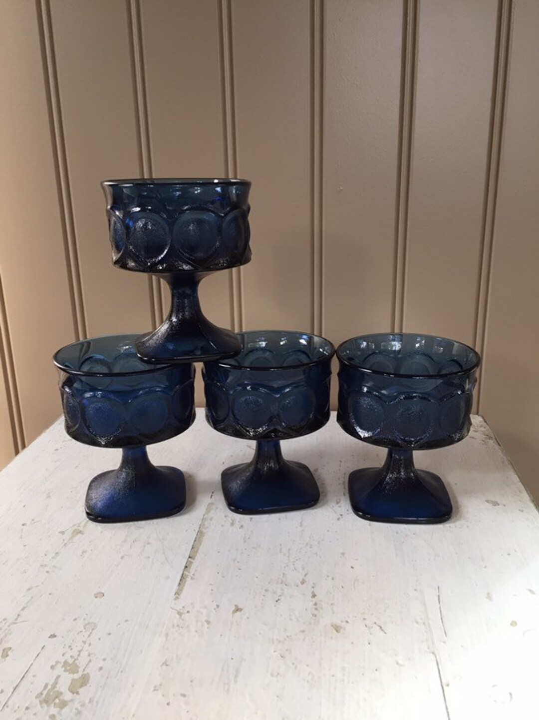 Noritake Spotlight Pedestal Dessert Bowls Cobalt Blue Glasses Etsy