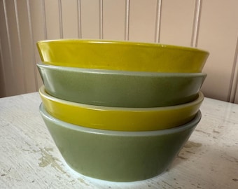Federal Glass small bowls Chartreuse and green milk glass bowls Set of 4