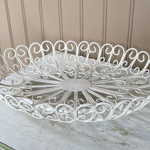 Wrought iron lacy centerpiece basket White painted metal vintage large basket with handles