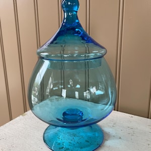 Empoli Italian Circus Tent apothecary jar Mid-Century blue glass canister
