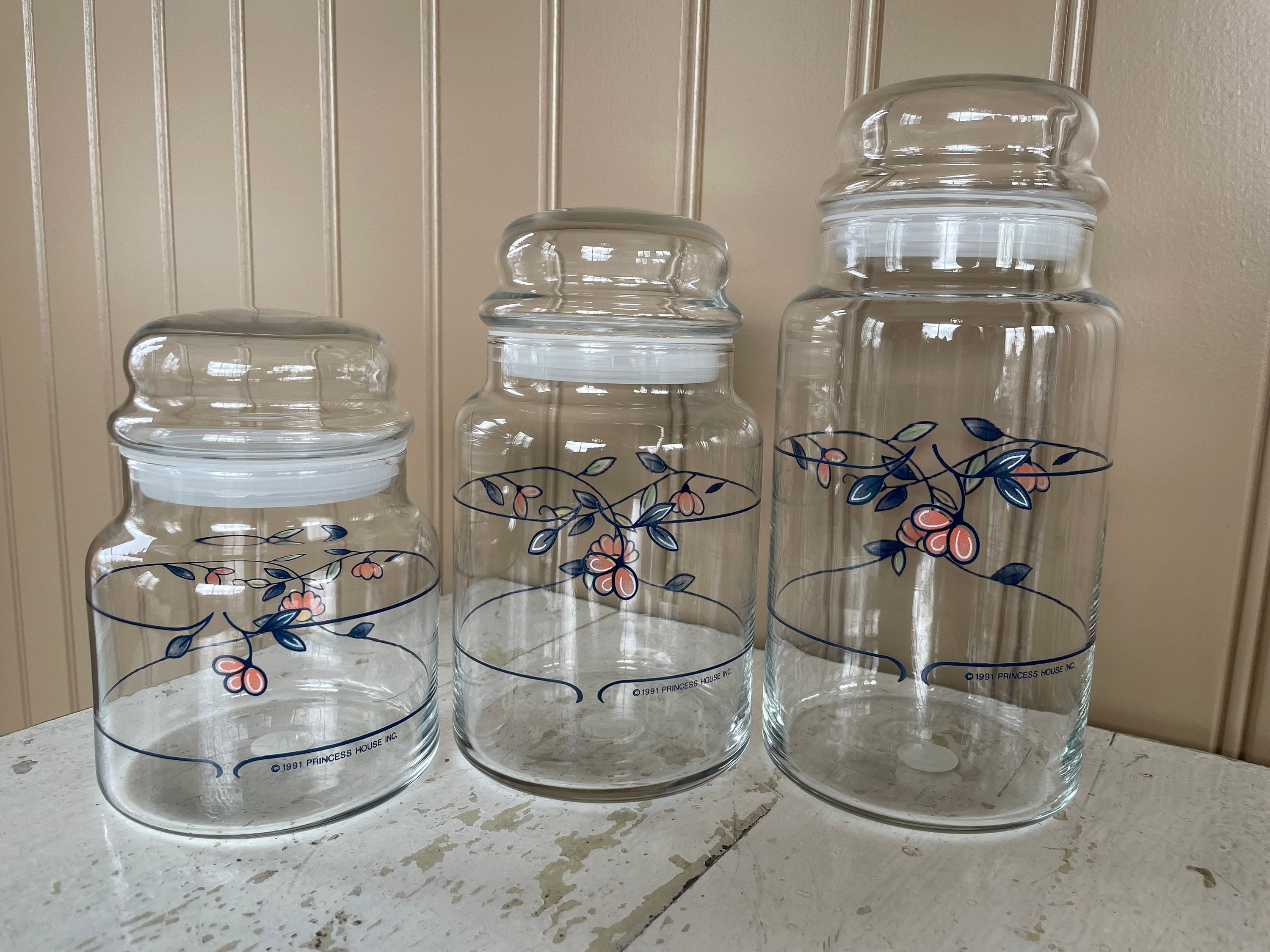 Princess Glass Containers 1991 Princess House Heritage Bloom Glass Canisters Set of 3 - Etsy