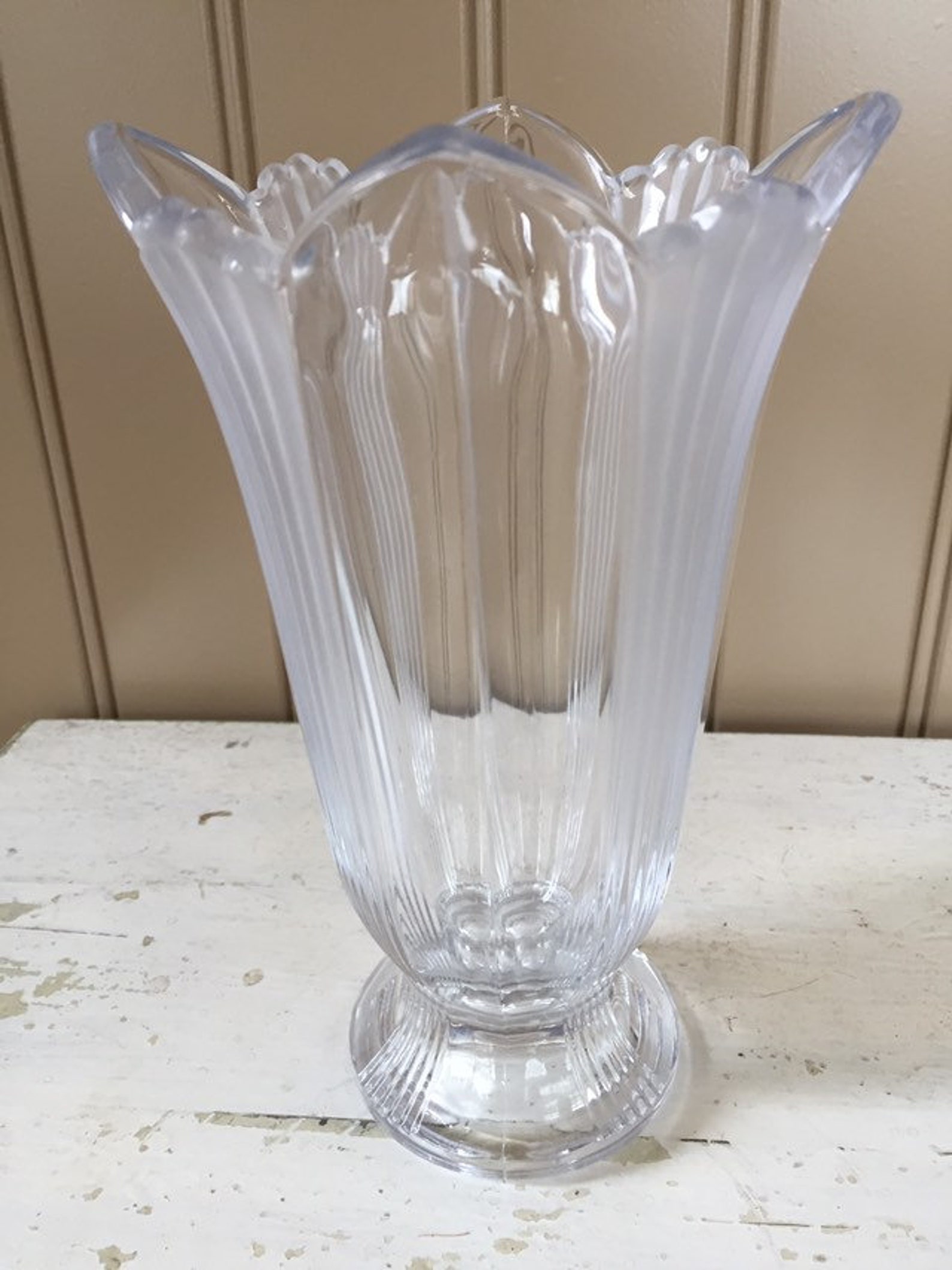 Glass clear and frosted ribbed vase Tulip shaped vase Mid Etsy