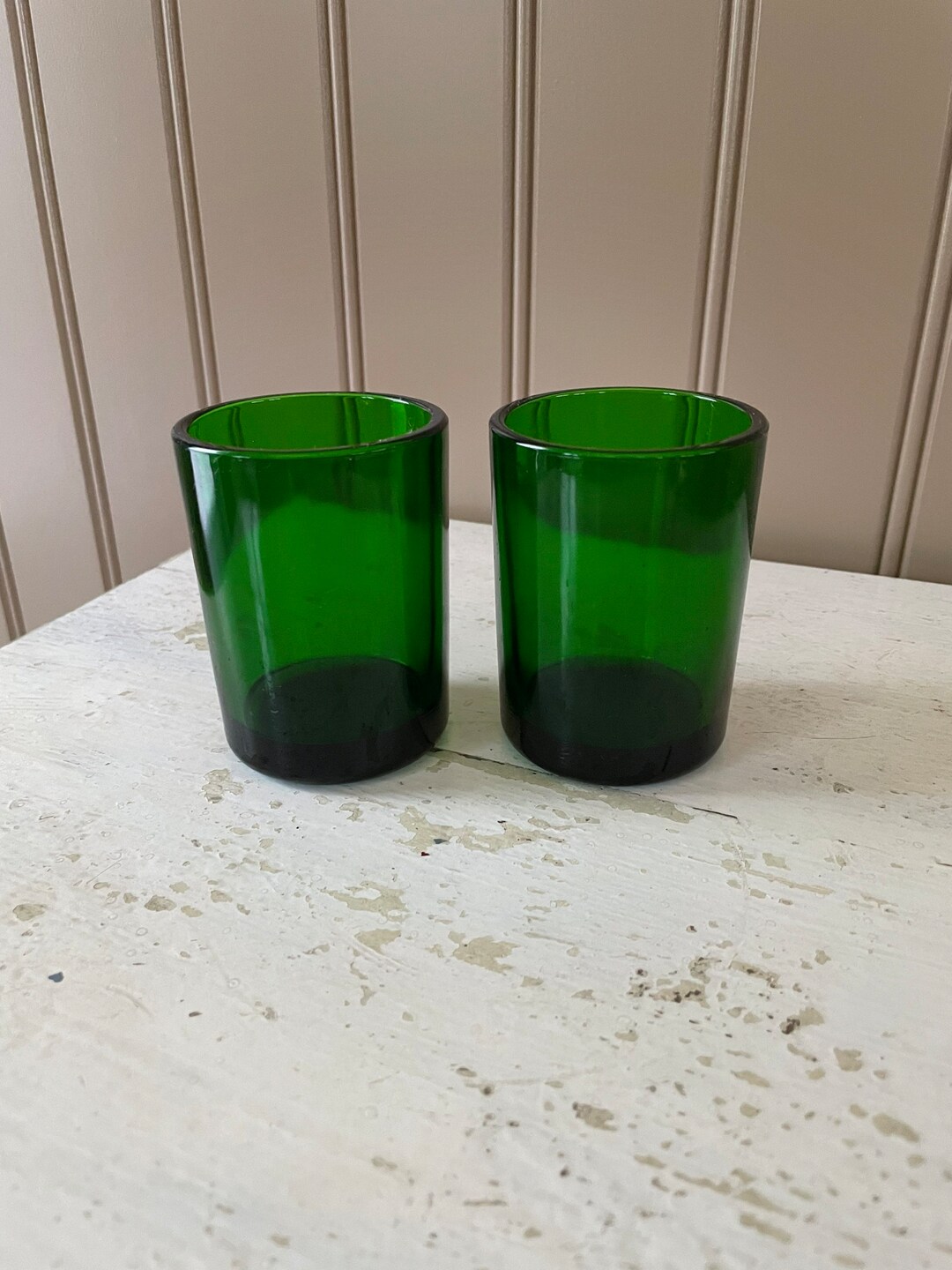 Green Glass Juice Glasses Set of 2 Etsy