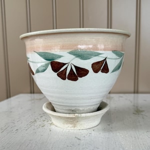 Studio pottery self draining hand painted planter Used vintage