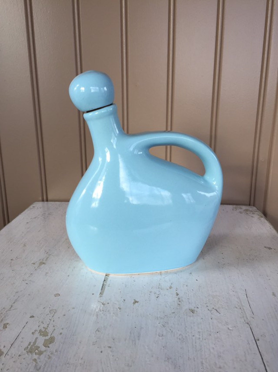 Mohawk Liquor Bottle Blue Liqueur Stoneware Bottle Mid Century Etsy