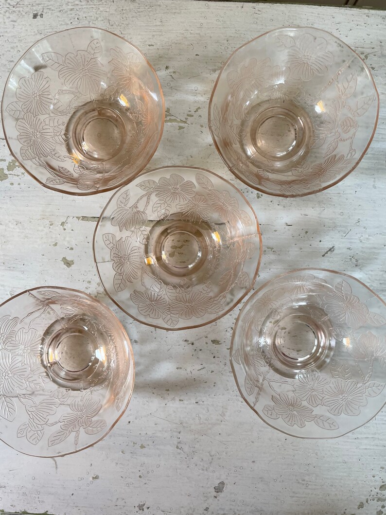Macbeth-Evans Dogwood pink small bowls and footed sherbet bowls Set of 5 bild 6