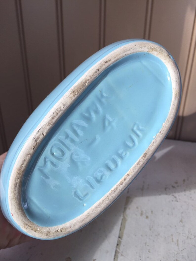 Mohawk liquor bottle Blue Liqueur stoneware bottle Mid Century Etsy