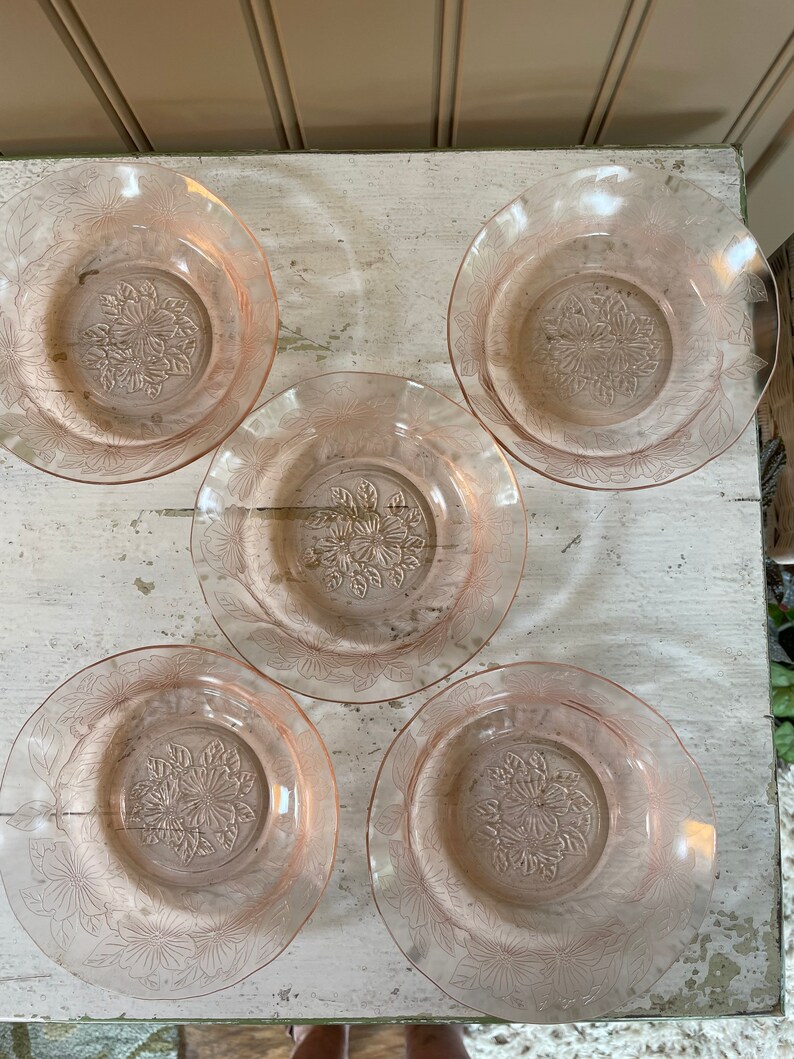 Macbeth-Evans Dogwood pink small bowls and footed sherbet bowls Set of 5 bild 2