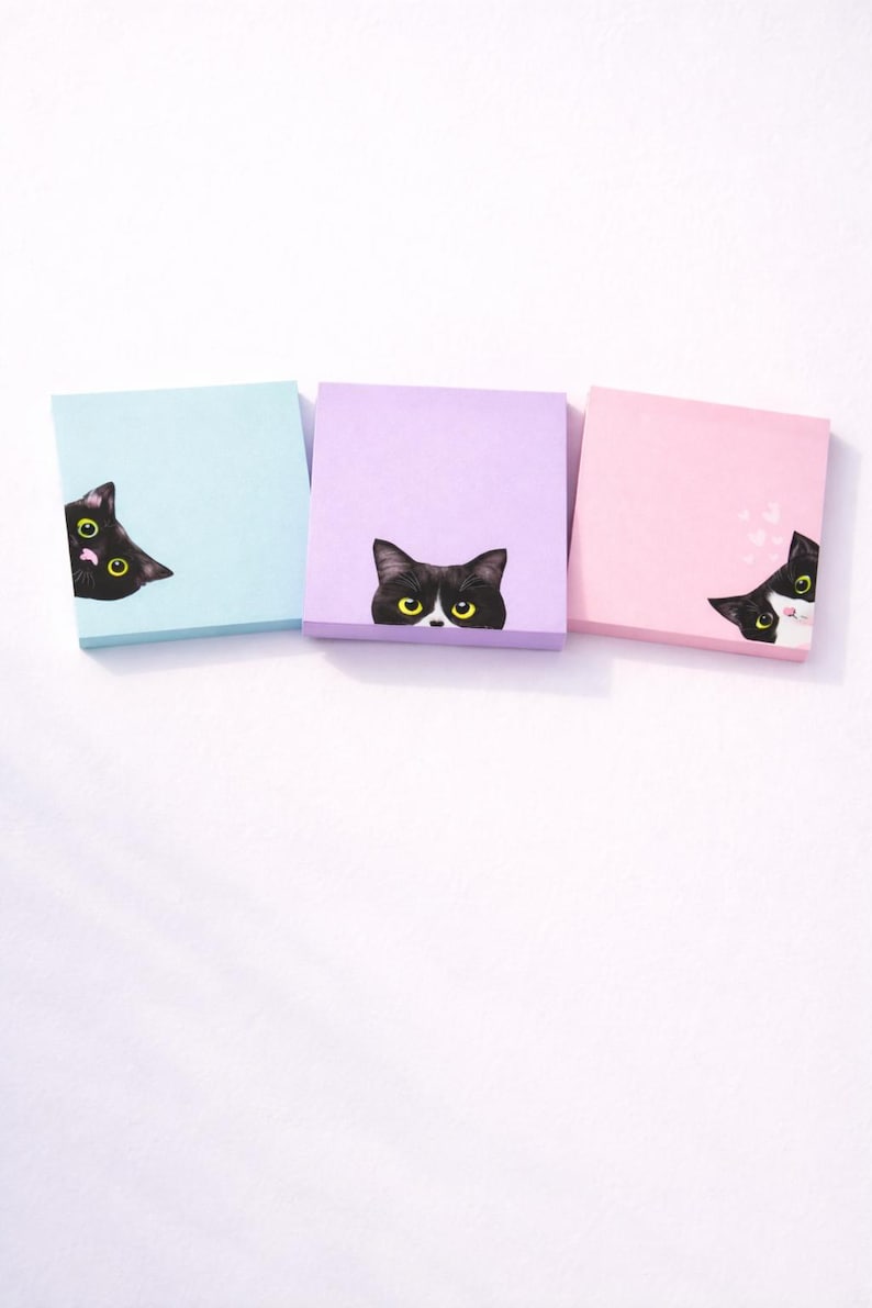 Cute Cat Sticky Notes - Colorful Memo Pads for Cat Lovers (7.6x7.6 cm) image 1