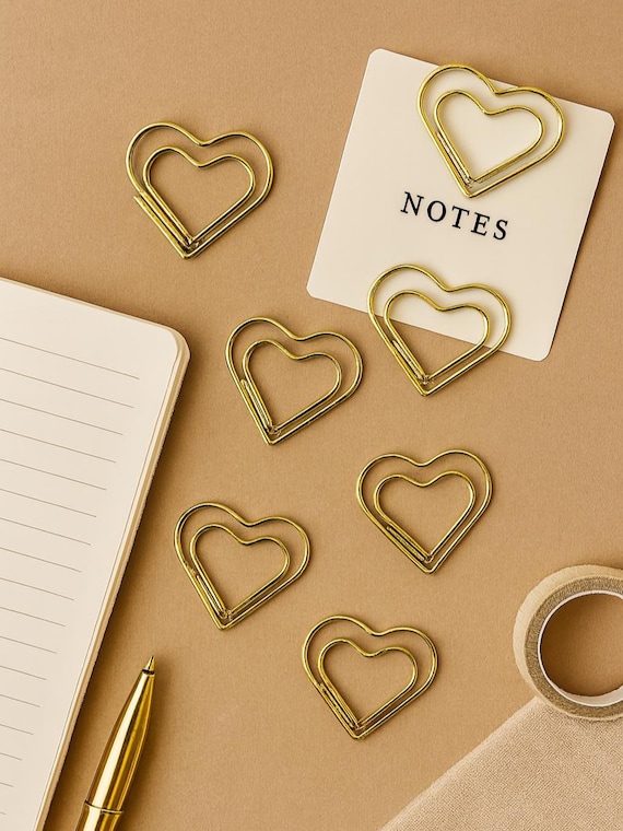 Gold Heart Paper Clips: Modern Wedding Invitation Stationery (22mm x 24mm)