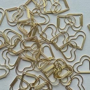 Love Heart Gold Paper Clips | Wedding Invitation Clips | Modern Gold Stationery | Planner & Journal Accessories | 22mm x 24mm